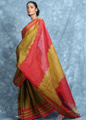 Mustard Cotton Saree With Blouse Piece - Indian Silk House Agencies