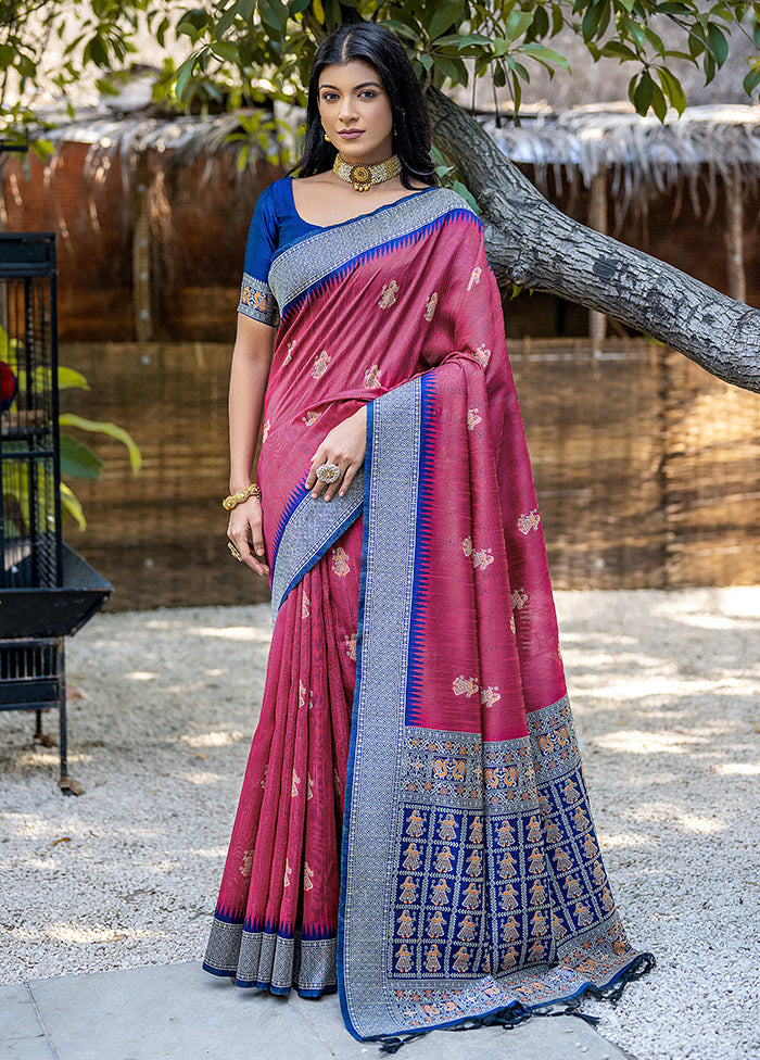 Pink Tussar Silk Saree With Blouse Piece