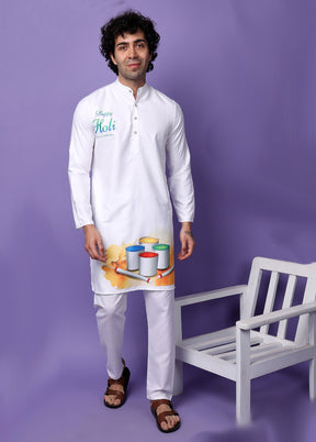 White Viscose Printed Medium Kurta