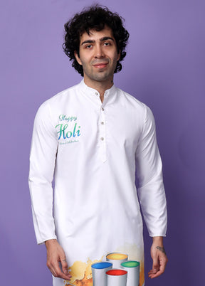 White Viscose Printed Medium Kurta