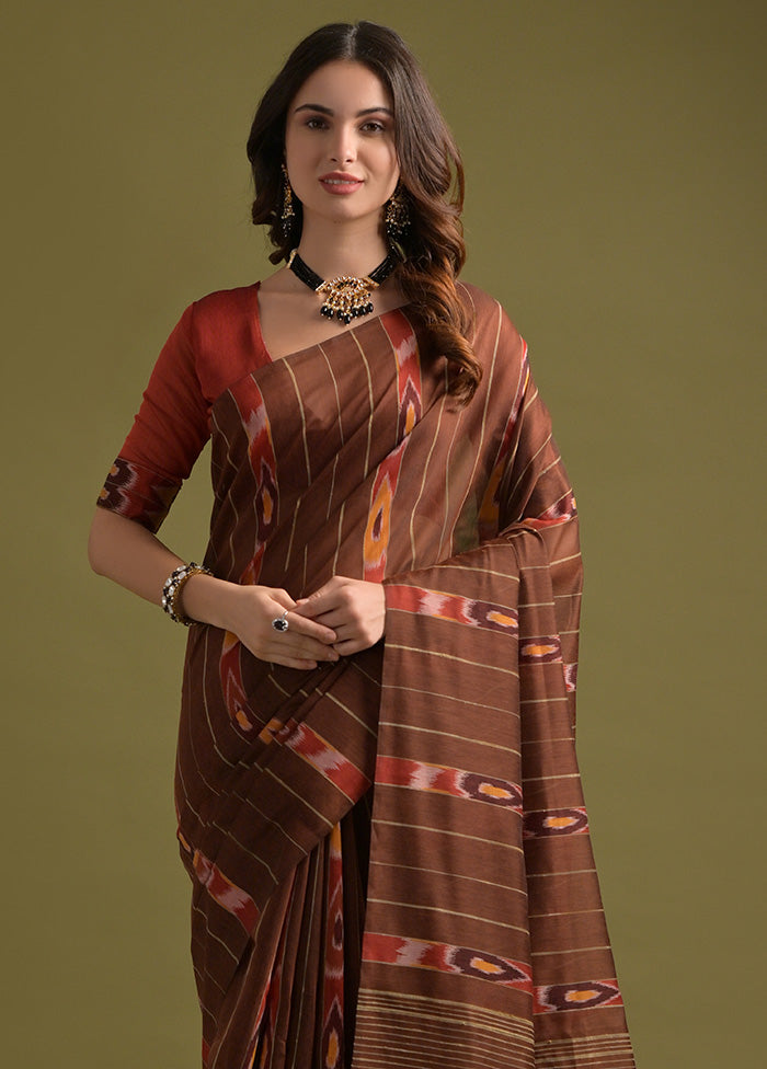 Coffee Pure Cotton Saree With Blouse Piece