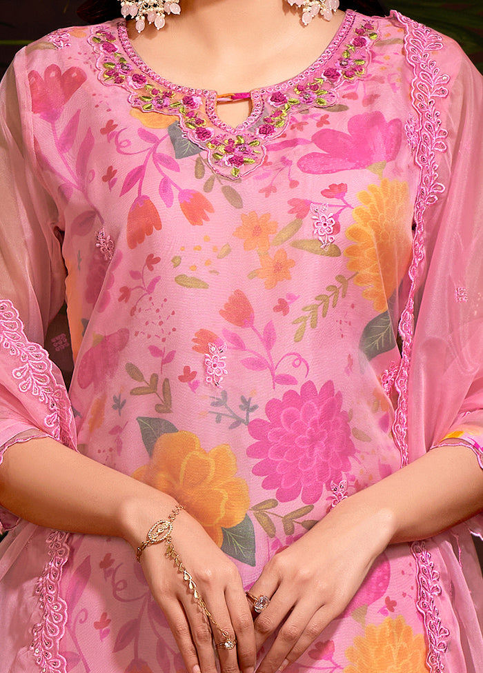 3 Pc Pink Pure Readymade Silk Suit Set