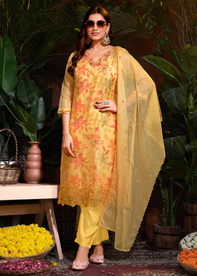 3 Pc Mustard Pure Readymade Silk Suit Set