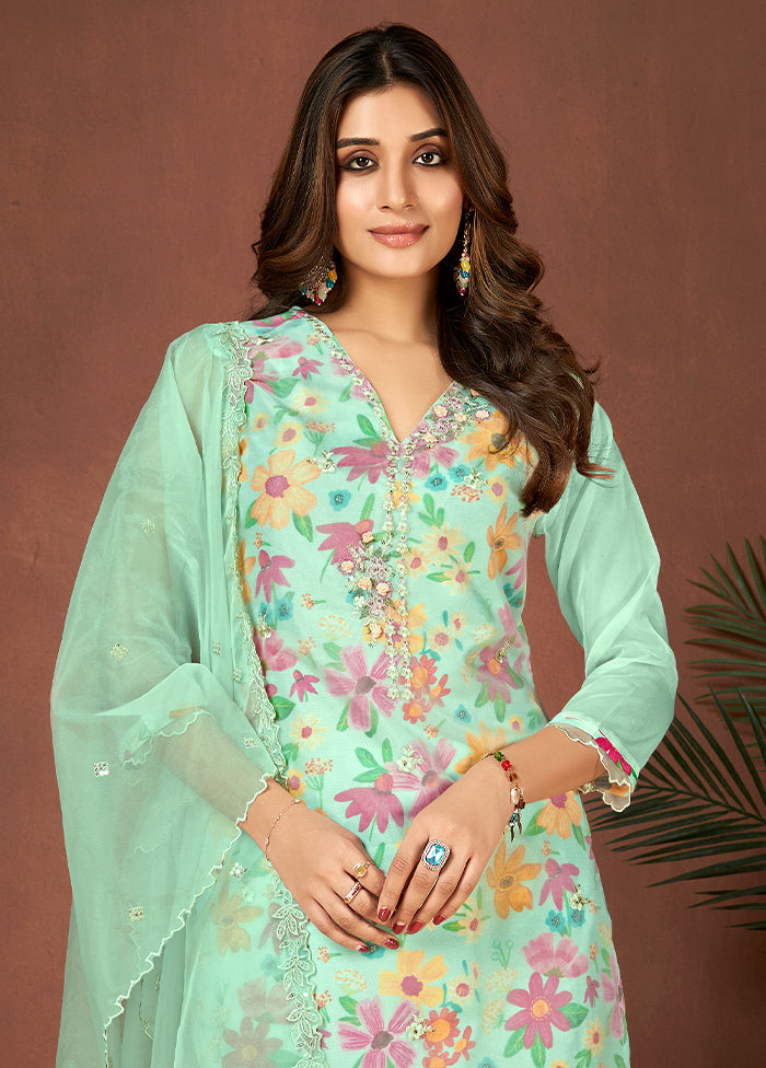 3 Pc Green Pure Readymade Silk Suit Set