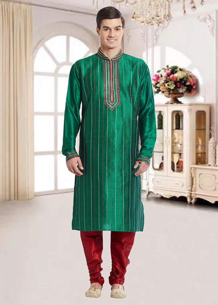 2 Pc Green Dupion Silk Kurta Churidar Set - Indian Silk House Agencies
