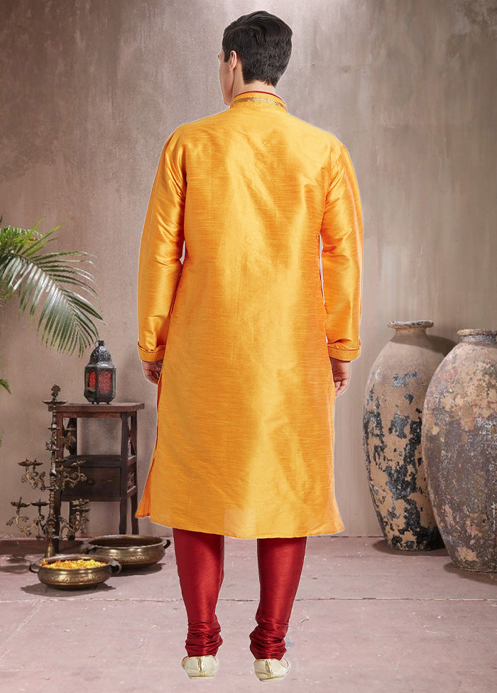 2 Pc Orange Dupion Silk Kurta Churidar Set - Indian Silk House Agencies