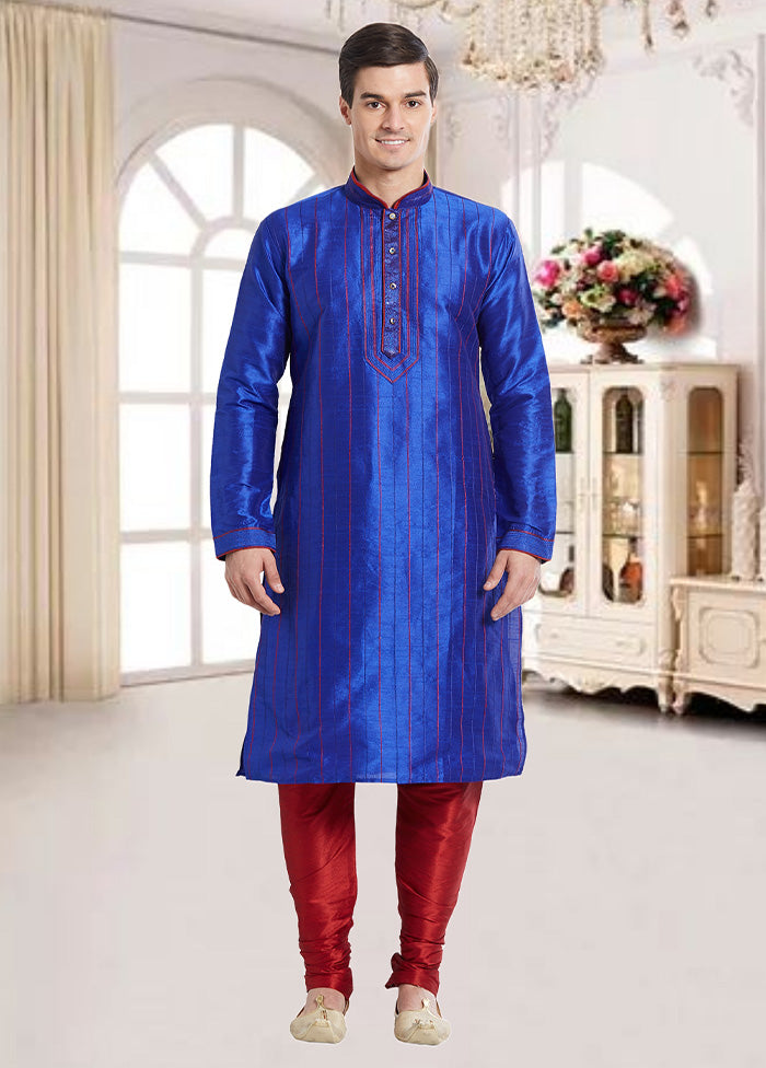 2 Pc Royal Blue Dupion Silk Kurta Churidar Set - Indian Silk House Agencies