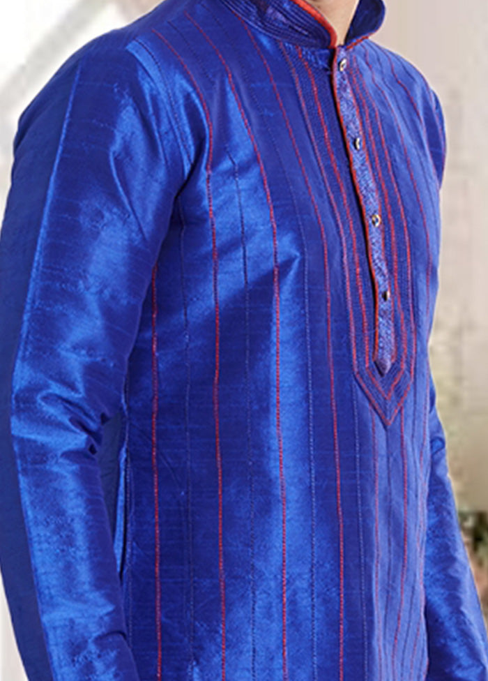 2 Pc Royal Blue Dupion Silk Kurta Churidar Set - Indian Silk House Agencies