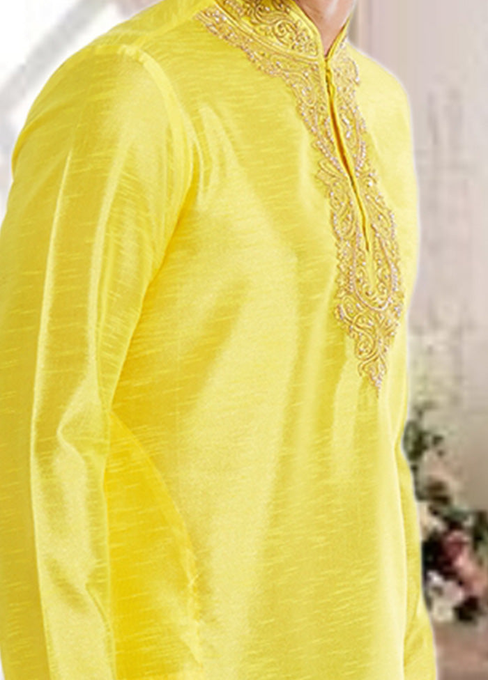 2 Pc Yellow Dupion Silk Kurta Churidar Set - Indian Silk House Agencies