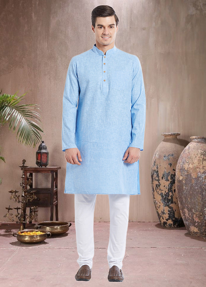 2 Pc Blue Cotton Kurta Churidar Set - Indian Silk House Agencies