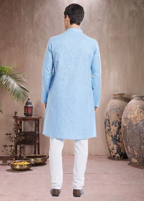 2 Pc Blue Cotton Kurta Churidar Set - Indian Silk House Agencies