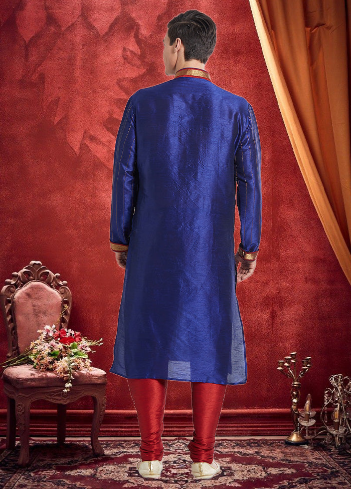 2 Pc Royal Blue Dupion Silk Kurta Churidar Set - Indian Silk House Agencies
