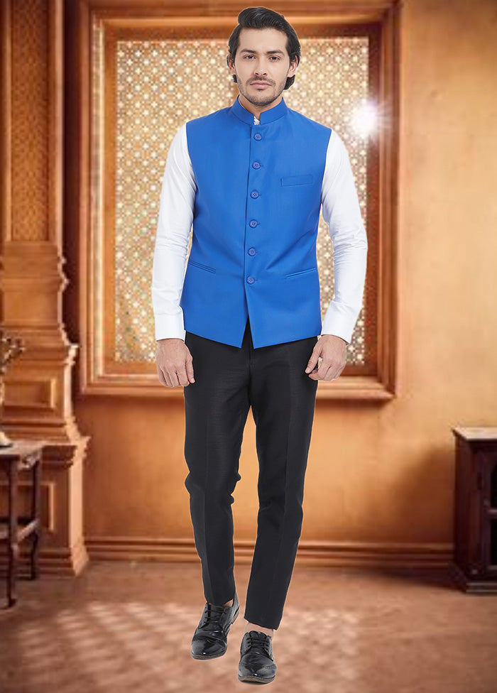 Blue Dupion Silk Waistcoat - Indian Silk House Agencies