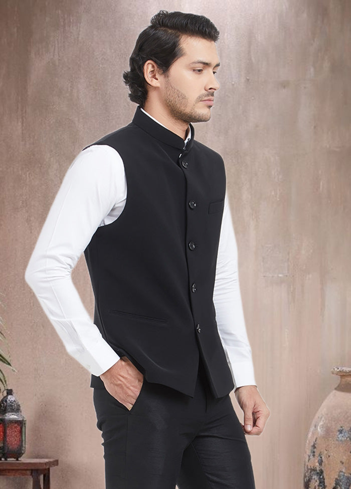 Black Dupion Silk Waistcoat - Indian Silk House Agencies