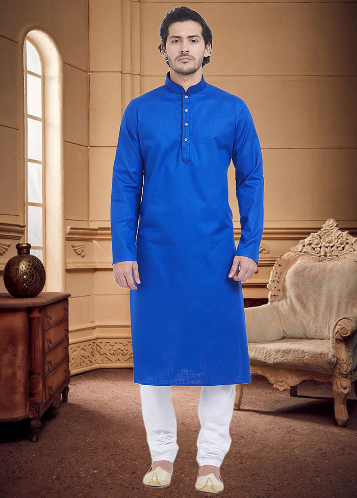 Royal Blue Cotton Kurta - Indian Silk House Agencies