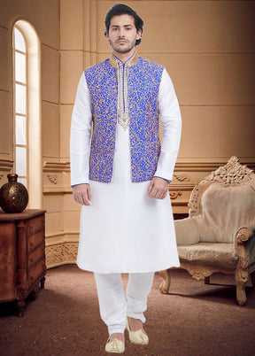 3 Pc Blue Dupion Silk Ethnic Wear Set - Indian Silk House Agencies