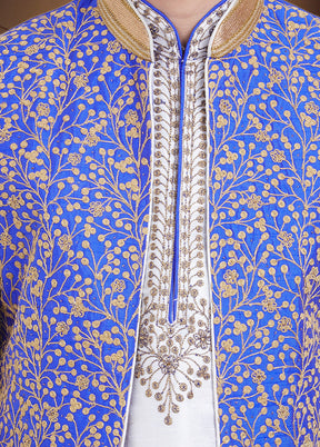 3 Pc Blue Dupion Silk Ethnic Wear Set - Indian Silk House Agencies