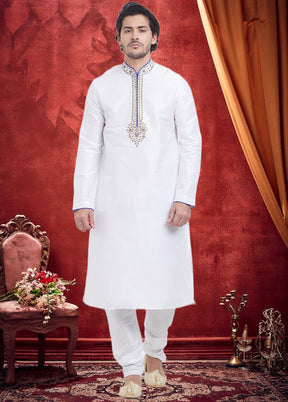 White Dupion Silk Kurta - Indian Silk House Agencies