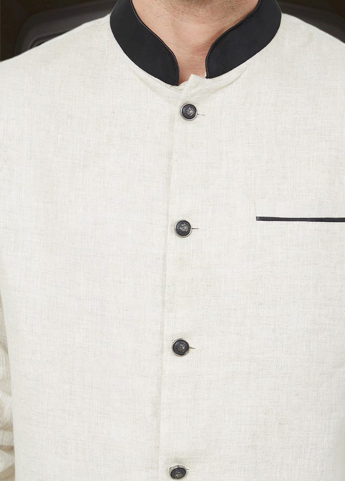 2 Pc Cream Cotton Blazer Pant Set - Indian Silk House Agencies
