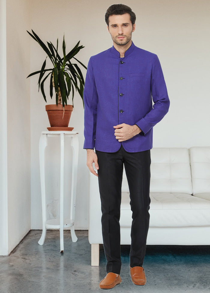 2 Pc Purple Cotton Blazer Pant Set - Indian Silk House Agencies