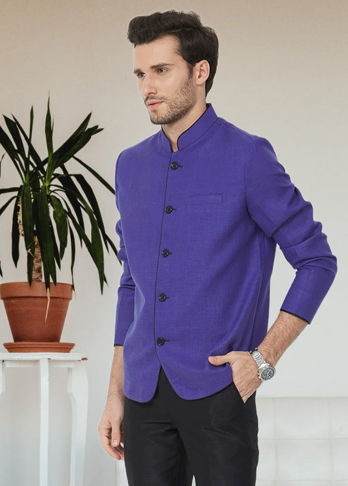 2 Pc Purple Cotton Blazer Pant Set - Indian Silk House Agencies