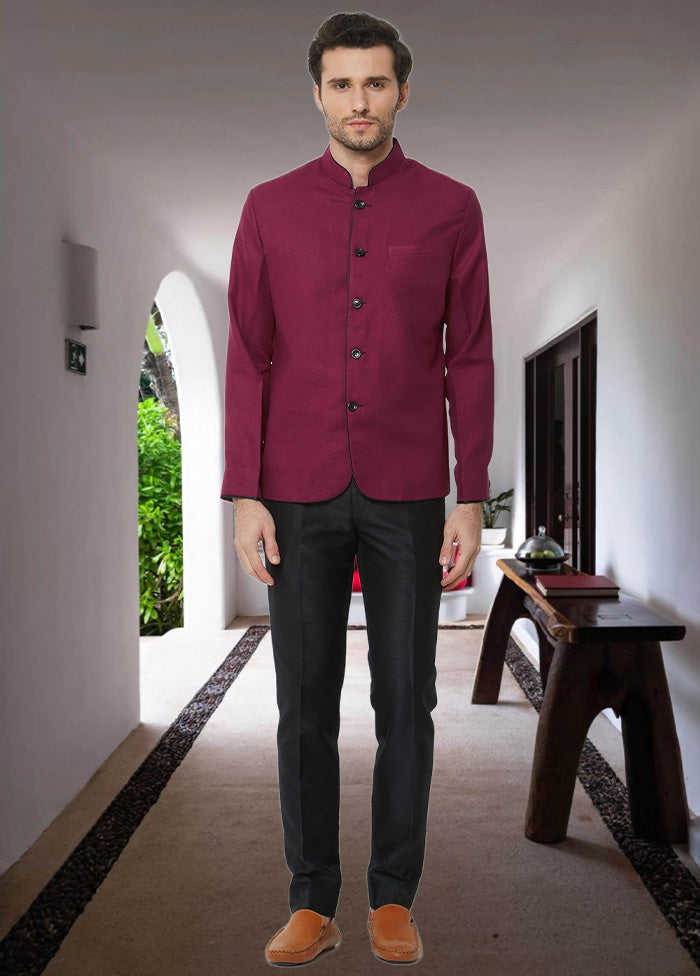 2 Pc Maroon Cotton Blazer Pant Set - Indian Silk House Agencies