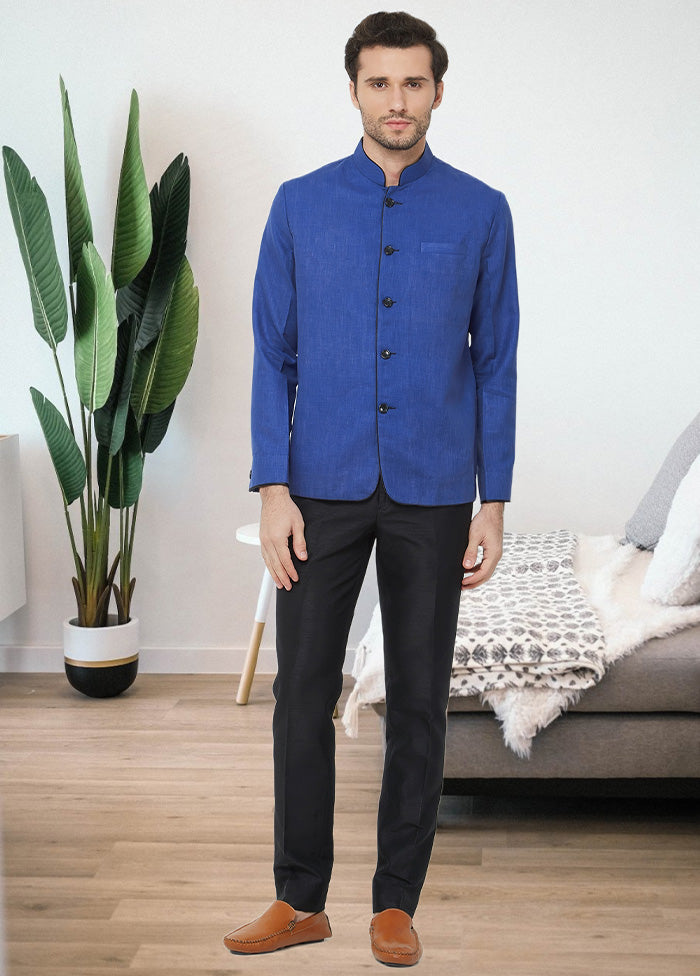 2 Pc Royal Blue Cotton Blazer Pant Set - Indian Silk House Agencies