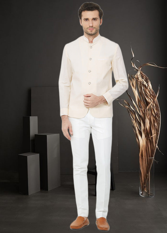 2 Pc Cream Cotton Blazer Pant Set - Indian Silk House Agencies