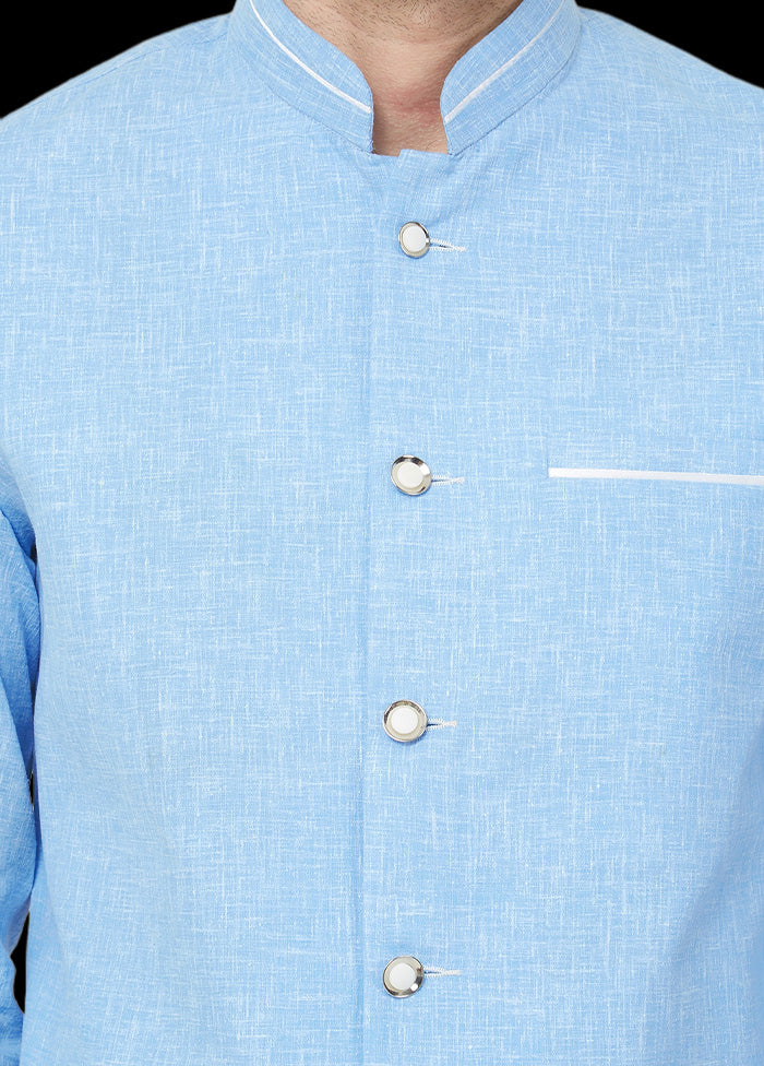 2 Pc Blue Cotton Blazer Pant Set - Indian Silk House Agencies