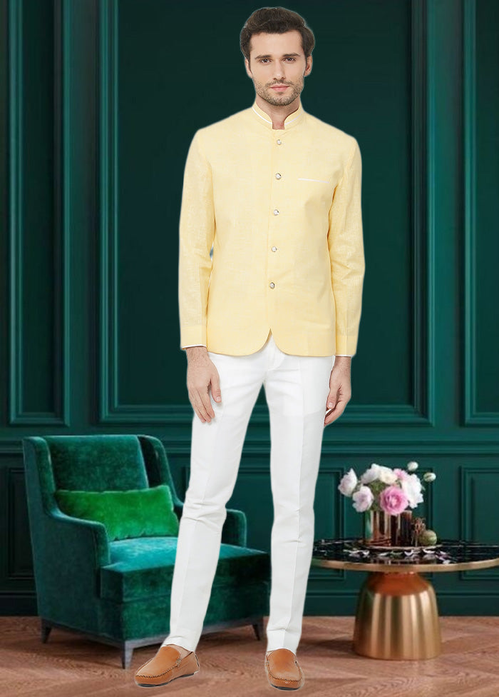 2 Pc Yellow Cotton Blazer Pant Set - Indian Silk House Agencies