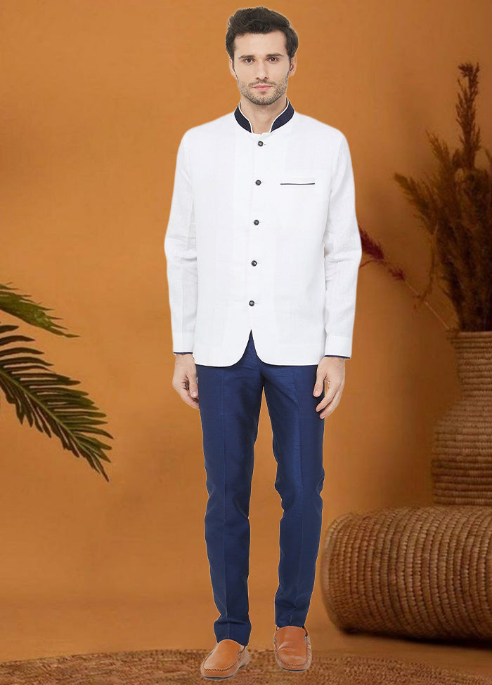 2 Pc Off White Cotton Blazer Pant Set - Indian Silk House Agencies