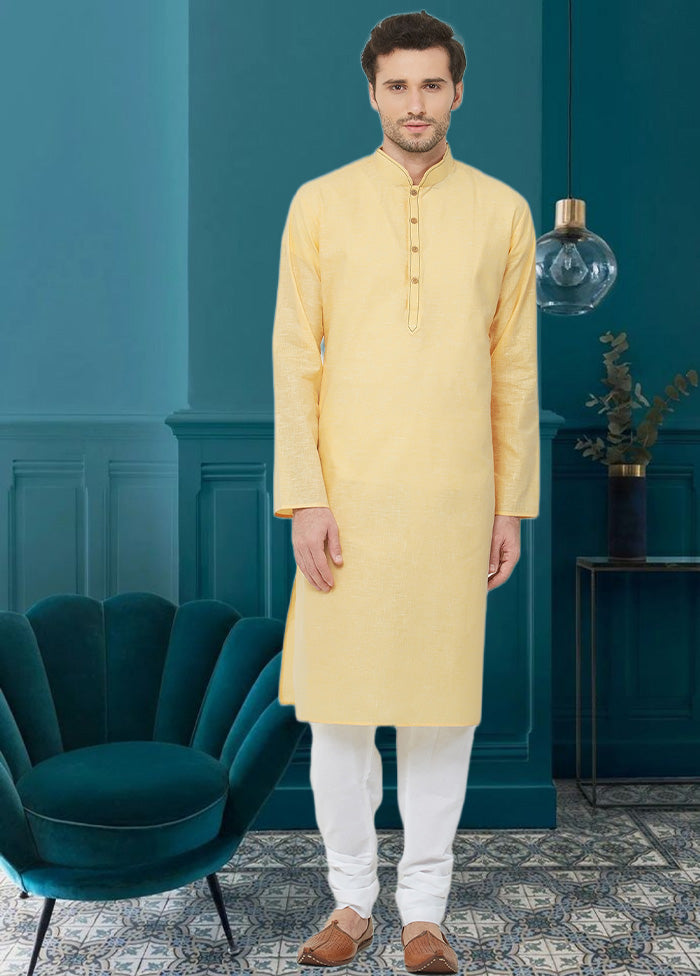 Yellow Cotton Kurta - Indian Silk House Agencies