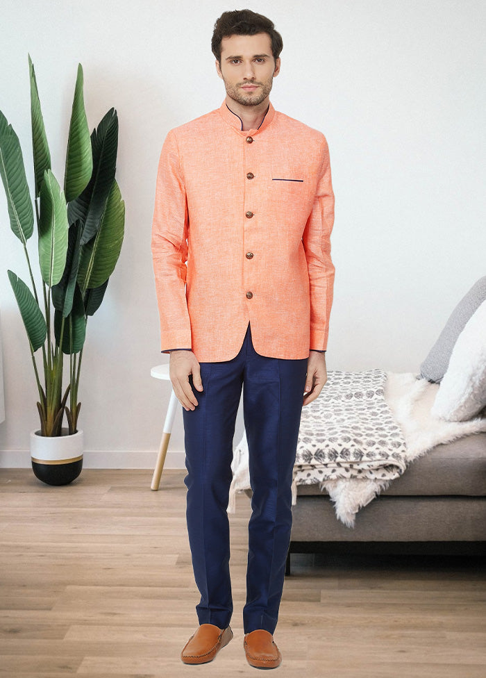 2 Pc Orange Cotton Blazer Pant Set - Indian Silk House Agencies