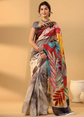 Cream Crepe Saree With Blouse Piece - Indian Silk House Agencies