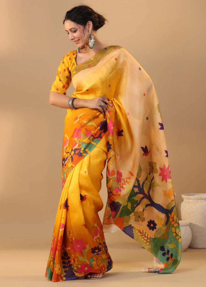 Yellow Tussar Saree With Blouse Piece - Indian Silk House Agencies