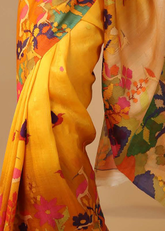 Yellow Tussar Saree With Blouse Piece