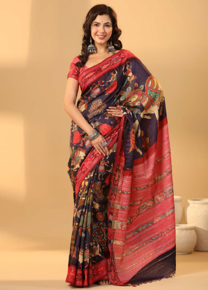 Blue Tussar Saree With Blouse Piece