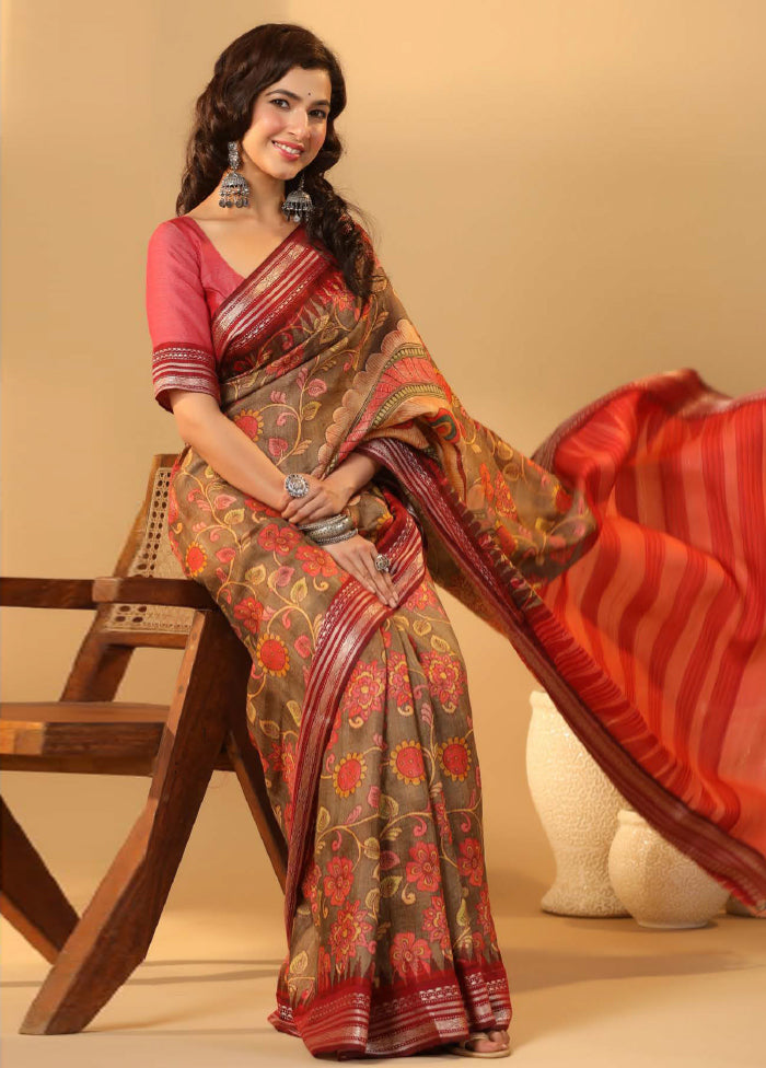 Brown Tussar Saree With Blouse Piece