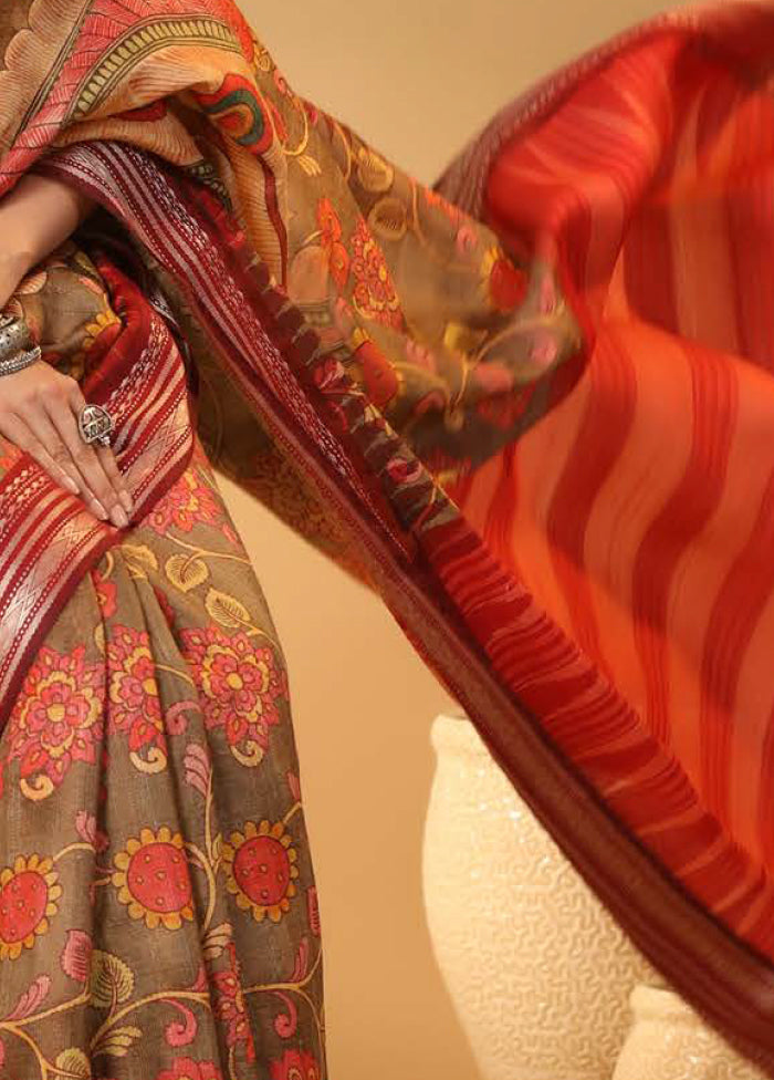 Brown Tussar Saree With Blouse Piece