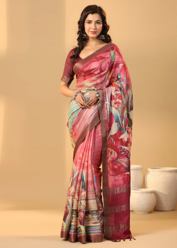 Pink Tussar Saree With Blouse Piece - Indian Silk House Agencies