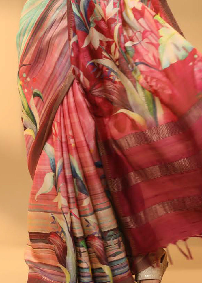 Pink Tussar Saree With Blouse Piece
