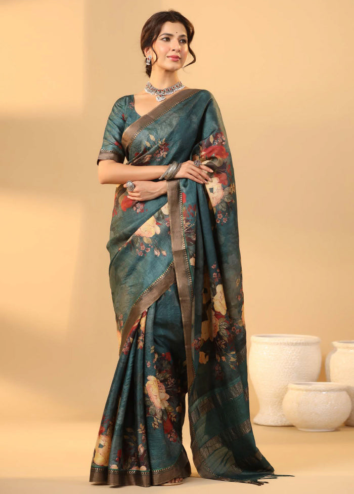 Green Tussar Saree With Blouse Piece