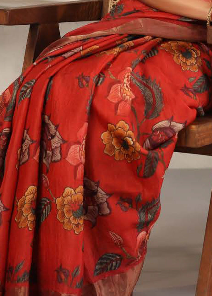Red Tussar Saree With Blouse Piece