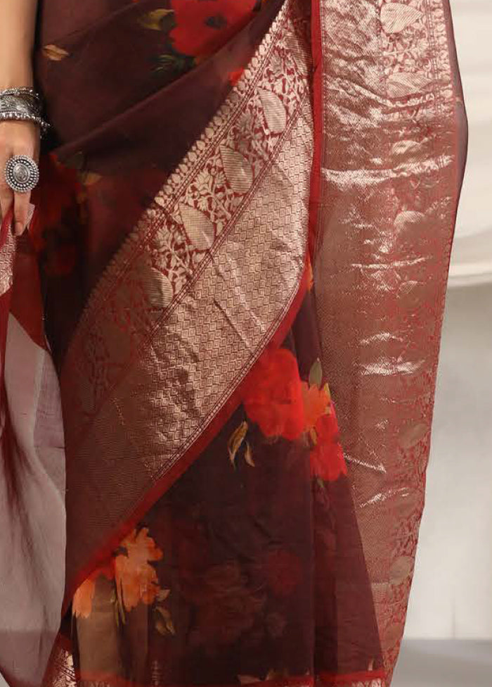 Brown Chiffon Silk Saree With Blouse Piece - Indian Silk House Agencies