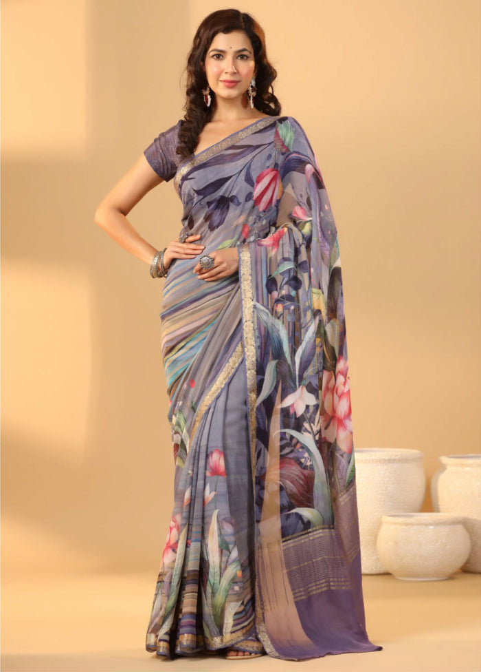 Grey Tussar Saree With Blouse Piece