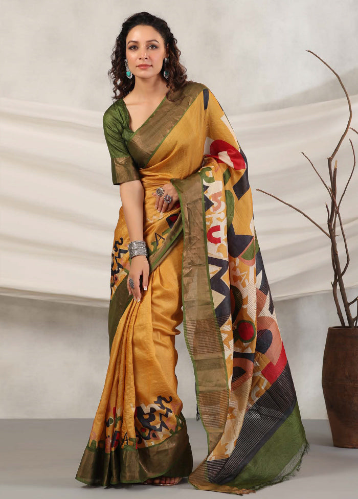 Yellow Tussar Saree With Blouse Piece - Indian Silk House Agencies