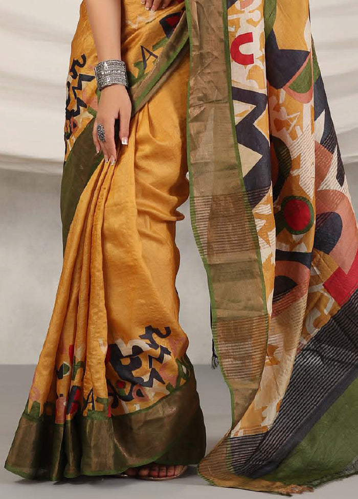 Yellow Tussar Saree With Blouse Piece - Indian Silk House Agencies