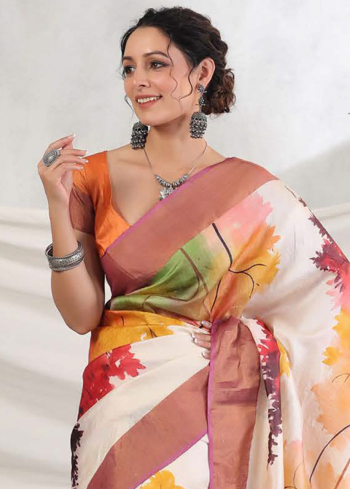 Cream Silk Saree With Blouse Piece