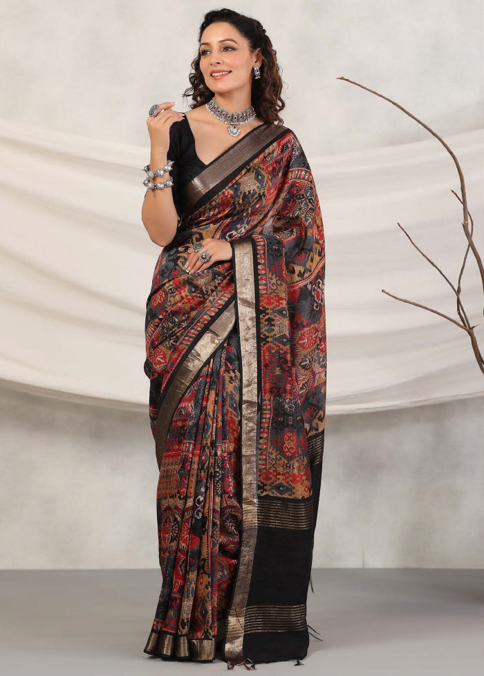 Black Tussar Saree With Blouse Piece