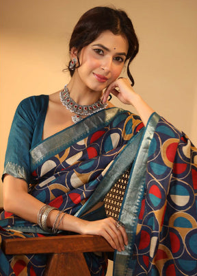 Blue Crepe Saree With Blouse Piece - Indian Silk House Agencies